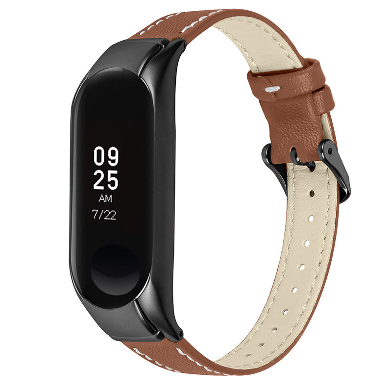 For Xiaomi Mi Band 7 Genuine Cowhide Leather Watch Strap Replacement Watchband with Black Watch Case For Xiaomi Mi Band 7 Genuine Cowhide Leather Watch Strap Replacement Watchband with Black Watch Case